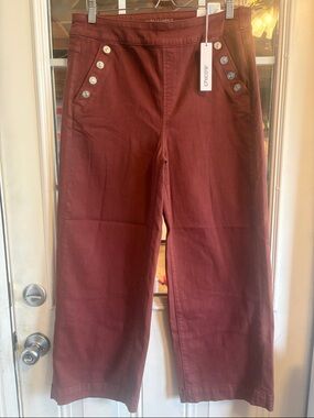 Chico's Deep Maroon Button-Trim Wide Leg Pants